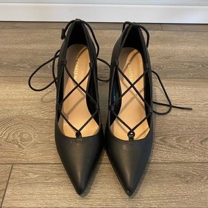 Lechateau black lace up heels